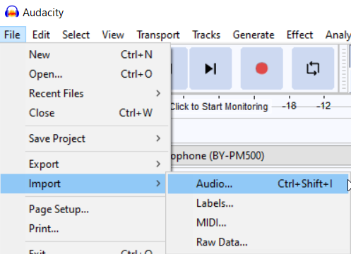 import file to audacity 1