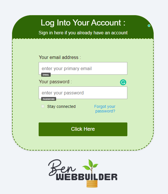 Example of Systeme io Customized Login Page