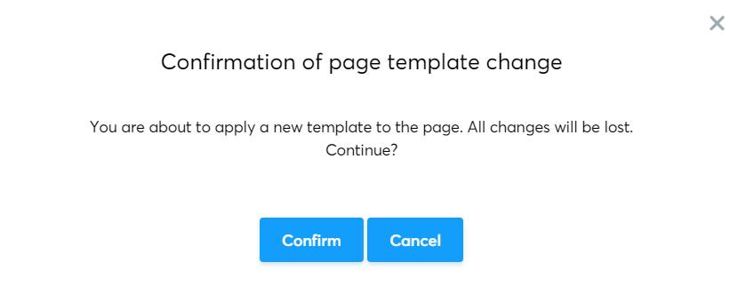 confirmation message for changing template